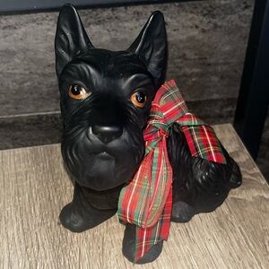 Vintage Scottish Terrier Figurine Dog Japan Ceramic 6.5” original tartan ribbon